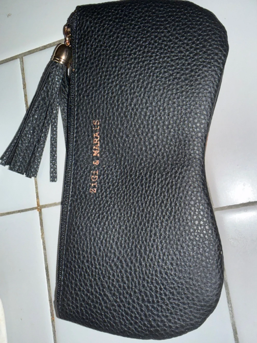 Black Cosmetic Pouch with Bronze Accent Stripe - Travel Makeup Case